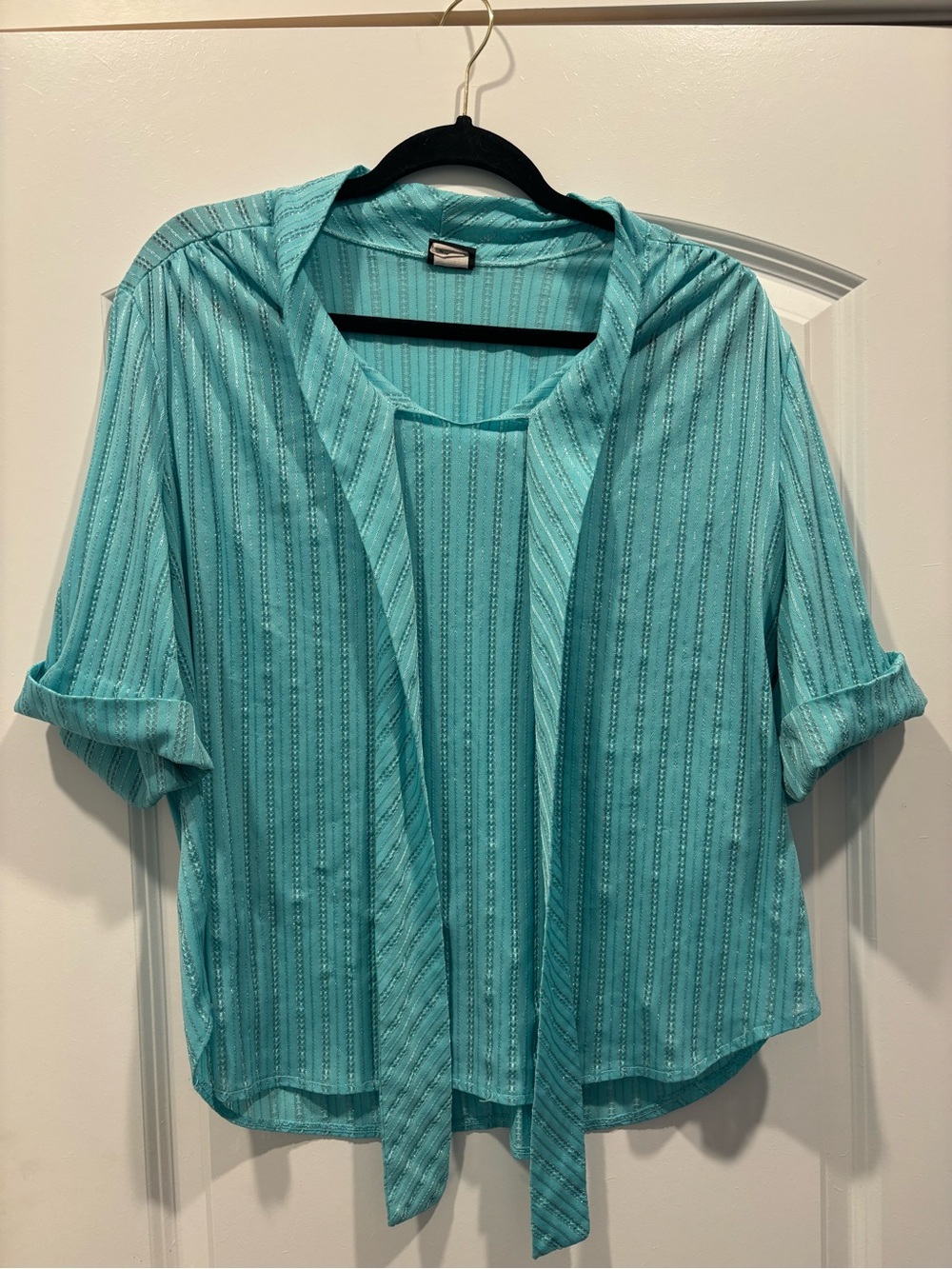 VTG 70s Lucky Britches Blue Metallic Silver Lurex Striped Top made in USA